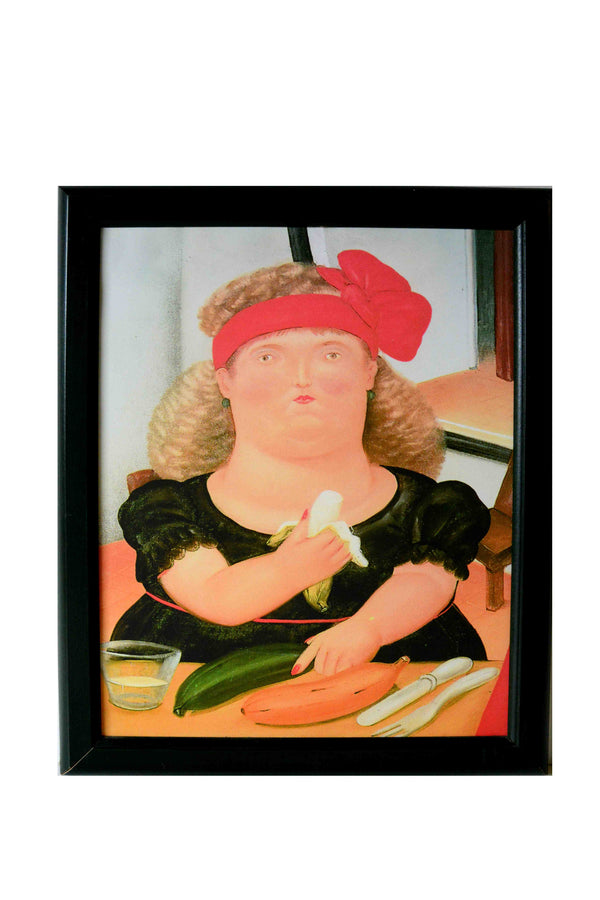 Woman Eating Banana by Fernando Botero - 19 X 23 Inches (Framed Giclee Canvas Ready to Hang)