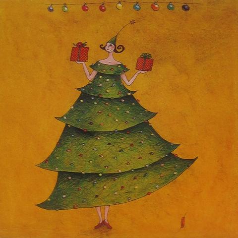 Woman Dress as Christmas Tree by Gaelle Boissonnard - 6 X 6 Inches (Greeting Card)