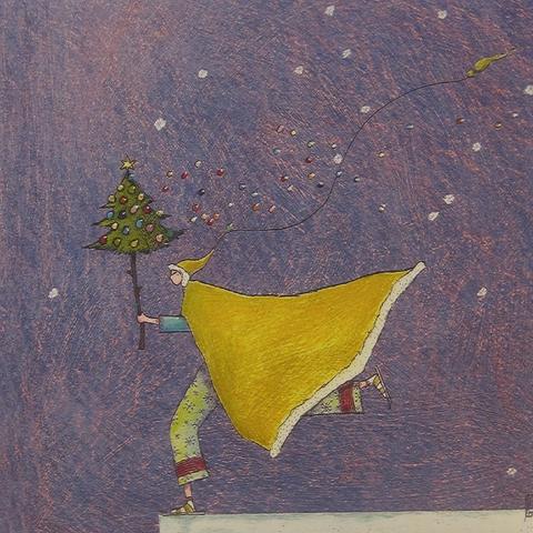 The Skater of Christmas by Gaelle Boissonnard - 6 X 6 Inches (Greeting Card)