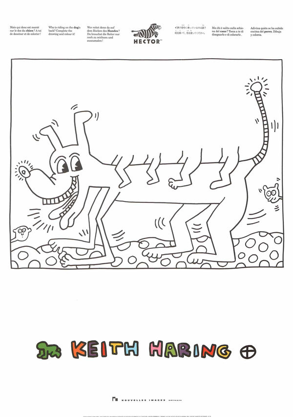 Riding the Dog by Keith Haring - 20 X 28" (Picture to colour by children) - Offset Lithograph