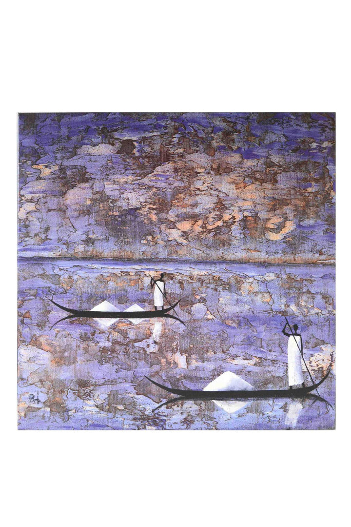 Two Woman in a Boat by Michel Rauscher - 27 X 27"- (Canvas Ready to Hang)