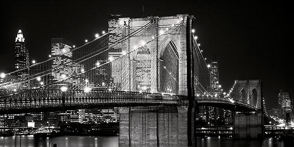 Brooklyn Bridge at Night by Jet Lowe - 18 X 36" - Fine Art Poster.