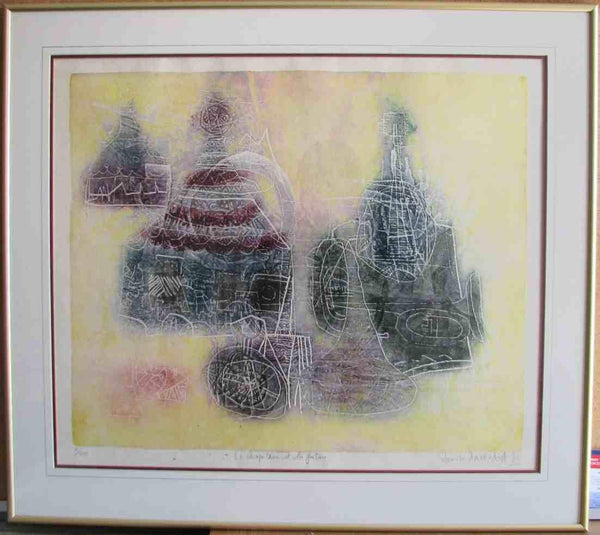 Le Chapiteau et la Guitare by Shoichi Hasegawa - 21 X 25 Inches (Framed Etching Numbered & Signed) 09/30