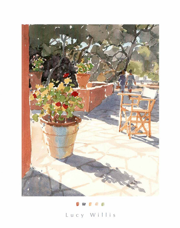 Geraniums and New Chairs by Lucy Willis - 16 X 20" - Fine Art Poster.