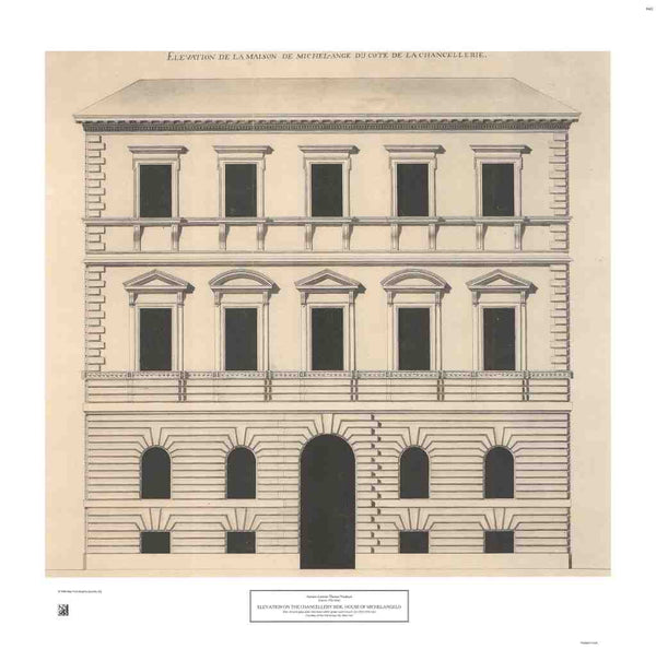 Elevation on the Chancellery Side, House of Michelangelo by Antoine-Laurent-Thomas Vaudoyer - 25 X 26 Inches (Art Print)
