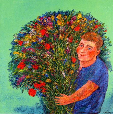 Boy with Wild Flower Bouquet, 2001 by Rob Brouwers - 6 X 6" (Greeting Card)