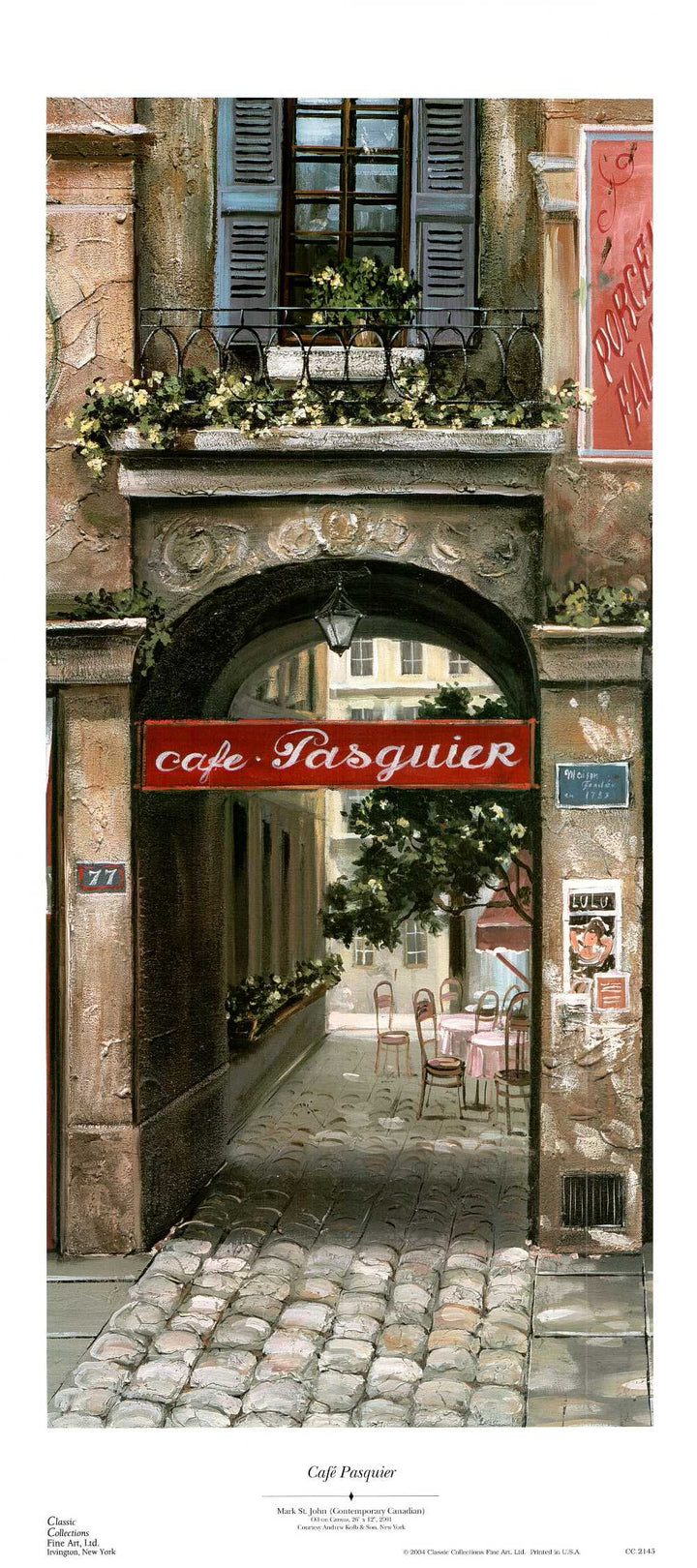 Café Pasquier by Mark St. John - 14 X 31" - Fine Art Poster.