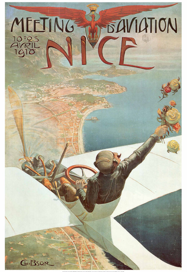 Meeting d'Aviation, Nice, 1910  by Charles Leonce Brosse - 28 X 40" - Fine Art Posters.