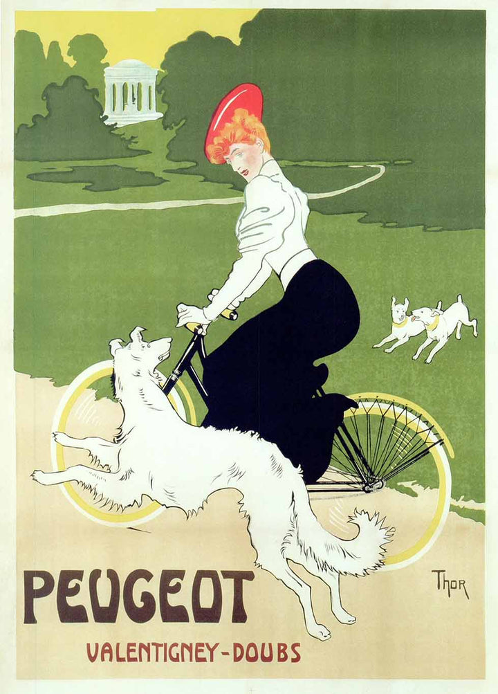 Poster advertising Peugeot bicycles, 1910 by Walter Thor - 20 X 28" - Fine Art Poster.