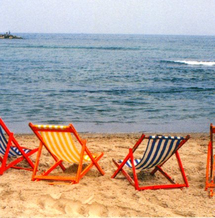 Four Beach Chairs by Ruth Beker - 3 X 3 Inches (Greeting Card)