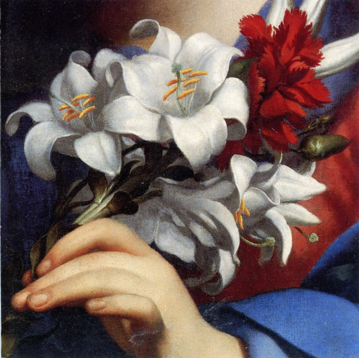 The virgin and child with flowers, 1650- 86 by Carlo Dolci - 6 X 6 Inches (Greeting Card)