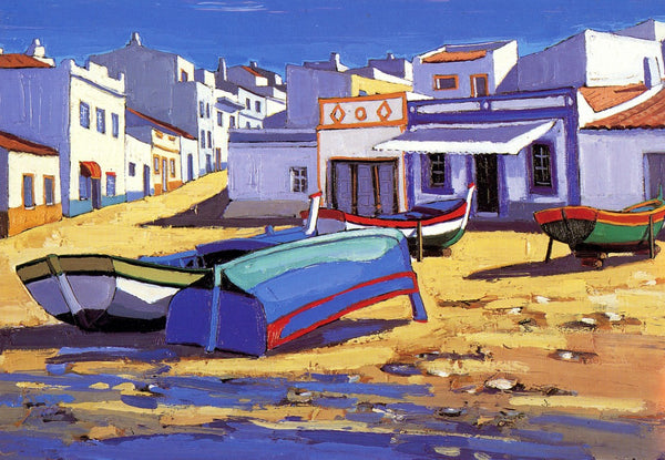 Bateaux sur la plage d'Alvor, 1996 par Jean-Claude Quilici - 5 X 7 pouces (Carte de note)