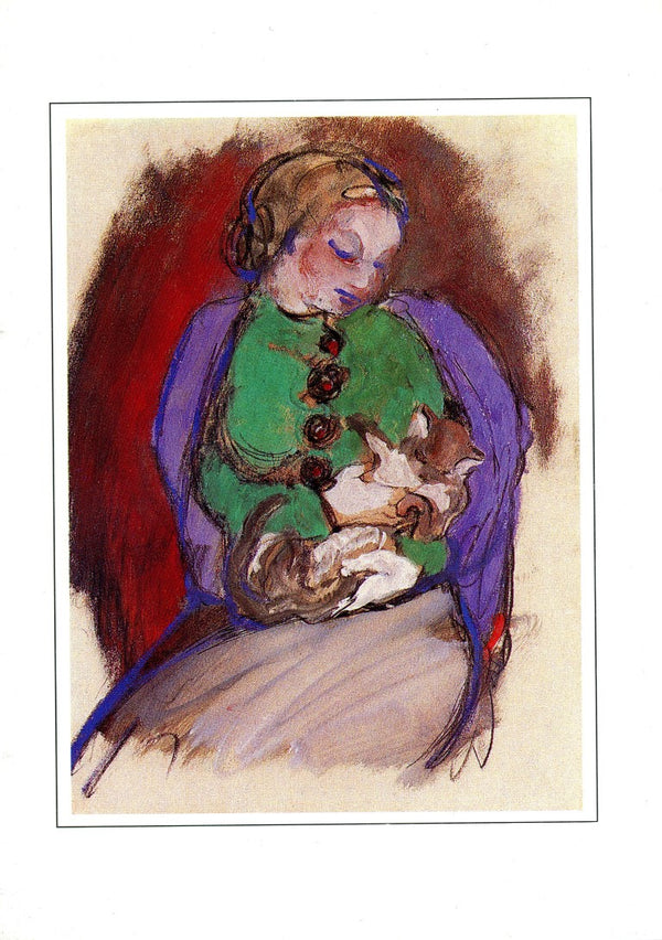 Girl with a Cat, 1910 by Franz Marc - 5 X 7 Inches (Note Card)