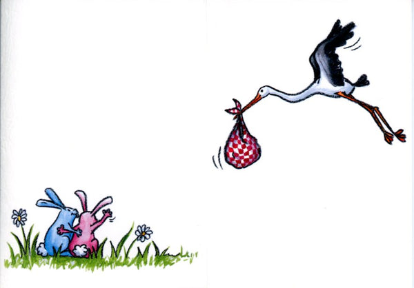 Stork and Rabbits by Sophie Turrel - 4 X 6 Inches (Greeting Card)