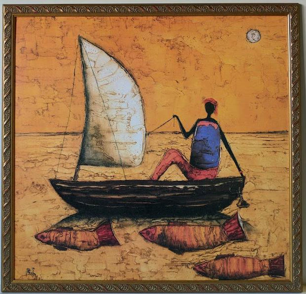 African Fishman by Michel Rauscher - 29 X 29 Inches (Framed Giclee on Masonite Ready to Hang)