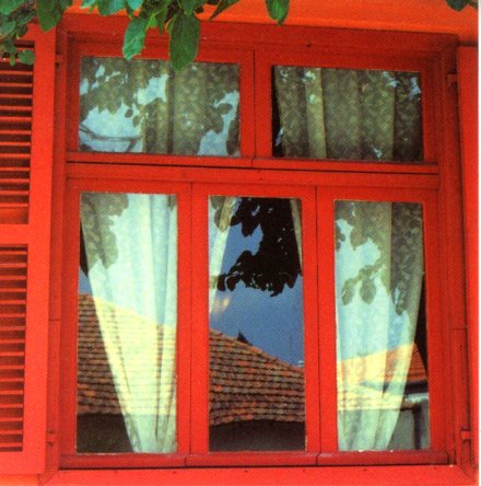Red Window by Ruth Beker - 3 X 3 Inches (Greeting Card)