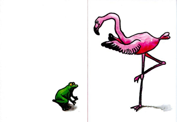 Pink Flamingo with Frog by Sophie Turrel - 4 X 6 Inches (Greeting Card)