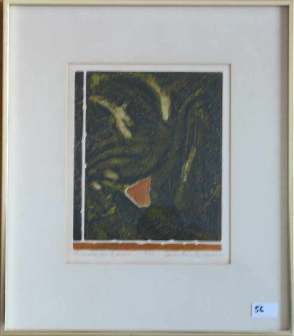 Une Pierre dans le Jardin by Janine Leroux-Guillaume - 17 X 19 Inches  (Framed Etching Numbered & Signed) 39/50