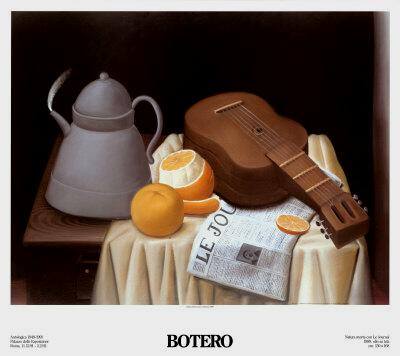 Still Life with Le Journal by Fernando Botero - 32 X 44 Inches (Art Print)