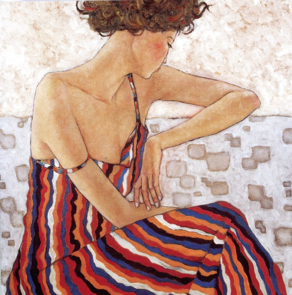 Femme en robe rayée, 2003 par Xi Pan - 6 X 6 pouces (carte de vœux)