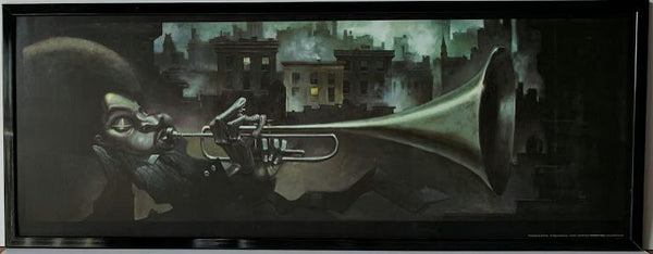 Trumpet Man par Justin Bua - 15 X 39 pouces (giclée encadrée sur Masonite prête à accrocher)