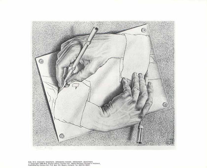 Drawing Hands, 1988 by M. C. Escher - 10 X 12" (Offset Lithograph)