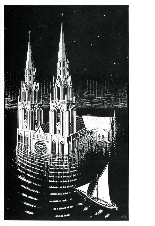 La Cathedrale Engloutie by M. C. Escher - 5 X 7 Inches (Greeting Card)