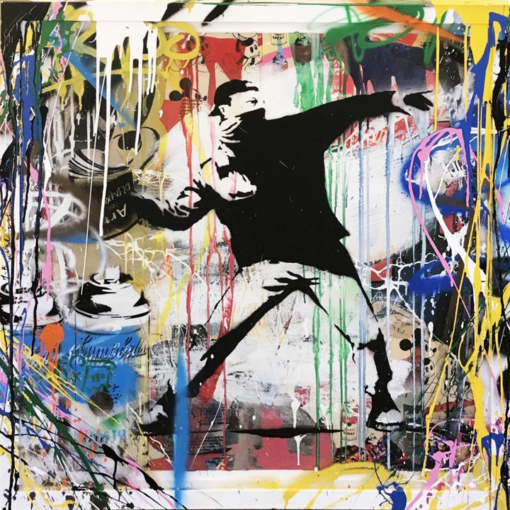Mr. Brainwash, after "Banksy Thrower" Graffiti Art - 33 X 33" (Giclee Canvas Stretched Ready to Hang)