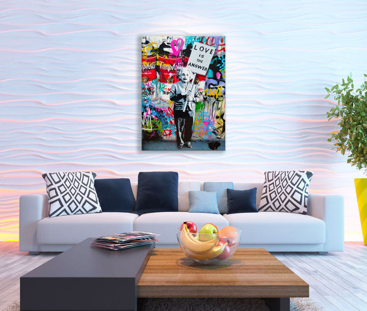 DVQ ART - Framed Art “Love is Answer” Canvas Print Painting Colorful Figure  Street Graffiti Wall Art Pics for Living Room Decor Ready to Hang 1 PCS
